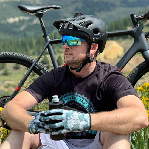 Rider wearing the Gravel Wear Pine Creek Gravel Gloves 