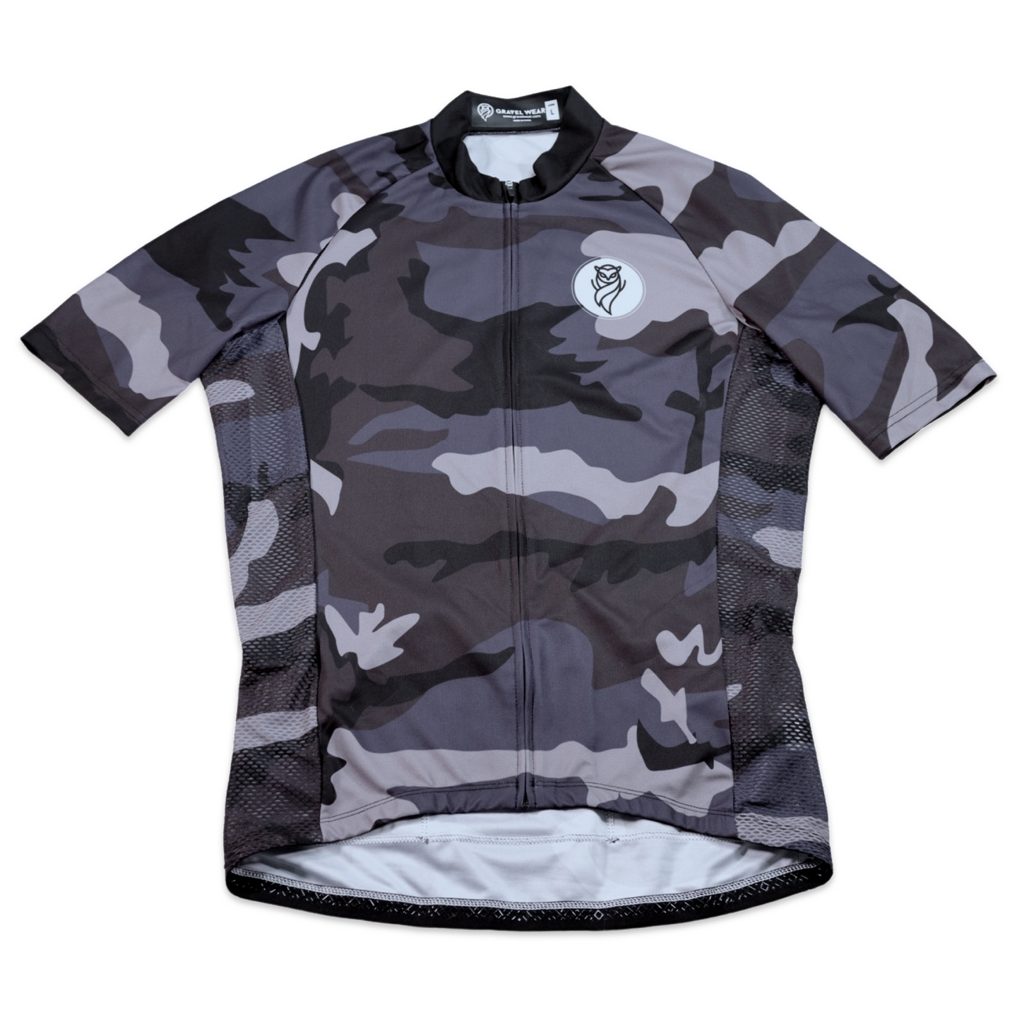 Camo Gravel Ride Jersey Front With Logo Na d Mesh Panels