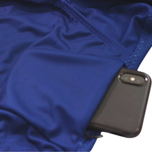 Load image into Gallery viewer, Blue Gravel Ride Cycling Jersey Rear With Logo and Cell Phone Hidden Pockets
